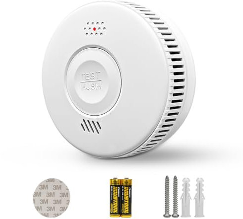 Smoke Alarms Detectors for Home Batteries Fire Alarms CE & TÜV Rheinland Certified, Standalone Smoke Battery with 10 Years Life Slience Button LED Indicator Photoelectric Wireless
