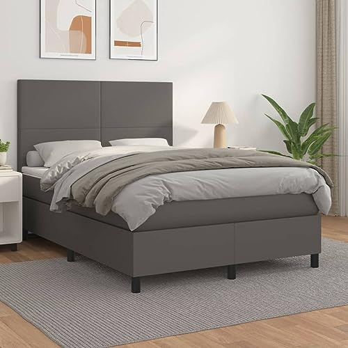 CKioict Palettenbett Modernes Bettgestell Jugendbett Boxspringbett mit Matratze Grau 140x200 cm KunstlederGeeignet für Arbeitszimmer, Wohnzimmer, Hotel