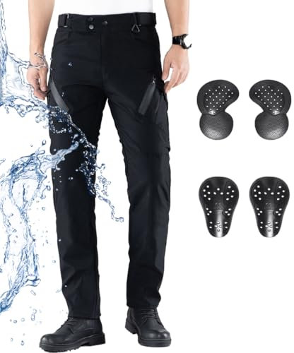 CTBQiTom Pantalons Moto pour Hommes et Femmes,Pantalons Moto Imperméables et Respirants avec Armure CE Amovible,Noir,XS