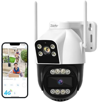 YoLuKe 4G LTE Überwachungskamera Dual Lens,Überwachungskamera Aussen mit SIM Karte,Humanoid-Erkennung mit automatischer Verfolgung,Benutzerdefinierter Erfassungsbereich&2-Wege-Audio Alarm,CamHi Pro