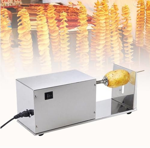VQIGGTSS Cortador de Patatas eléctrico, Cortador de Patatas Tornado eléctrico, Cortador en Espiral Tornado de Torre de Patatas eléctrico, Espesor Uniforme de 1,5-2mm