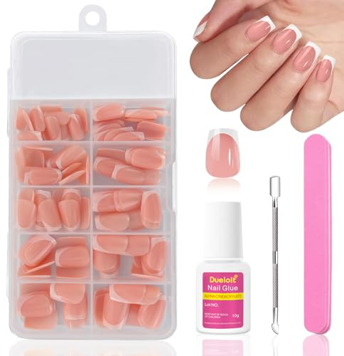 Ceboic 120 Pezzi Unghie Finte Francese Nude, Naturale Rosa Press on Nails Bianco French Tip Unghie Finte Adesive con Colla, Acrilico Copertura Completa Unghie Artificiali Corte Quadrate per Donna