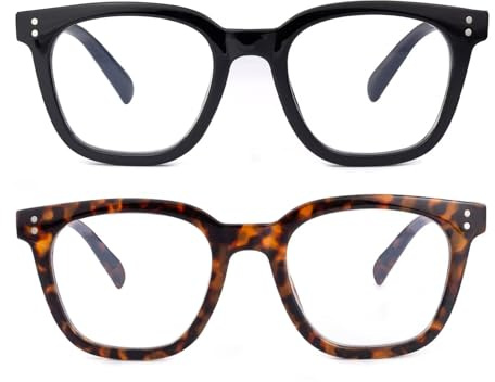 SKYWAY 2er-Pack Blaulichtfilter Brille Damen Herren, übergroße Leichte Blaufilter Brille, Computer Gaming Brille mit Federscharnier Anti-Augenermüdung UV-Schutz Schwarz/Schildpatt