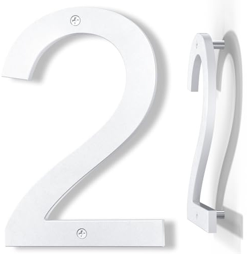 Yafimea Numéro de maison 20 cm blanc, Grand chiffre mural extérieur avec effet flottant 3D, design moderne en plastique ABS résistant aux intempéries (2)