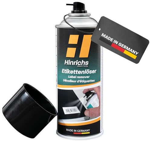 Hinrichs Etikettenentferner 400ml - Klebstoffentferner & Etikettenlöser Spray - Kleberentferner für Fensterrahmen, Sticker uvm. - Entferner für Aufkleber, Klebereste & Etiketten - Kleber Remover