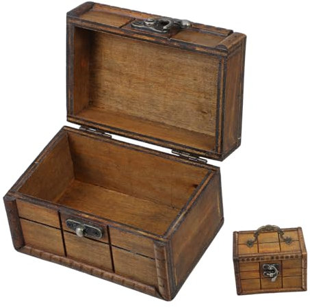 Alipis Vintage Wooden Treasure Chest Jewelry Box Storage Box Lock and Lid Rustic Decorative Trinket Organizer for Home and Party