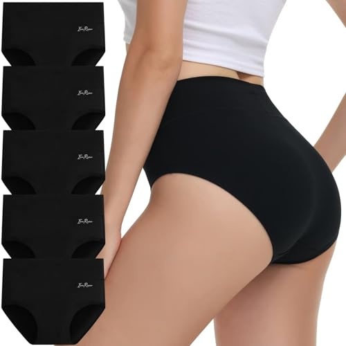 IceReco Culotte Femme Coton Taille Haute Culotte Post Accouchement Noir M Ventre Plat Culotte Femme Coton Culotte Gainante Stretch Décontracté Slip 5 Pièces