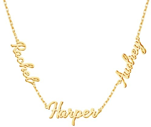 Kiddo Sky Personalisierte Namenskette mit Panzerkette, Handgefertigt, Individuelles Familien-Halsband, Individuelle Halskette mit Kindernamensschild, Geschenk für Mama und Frau