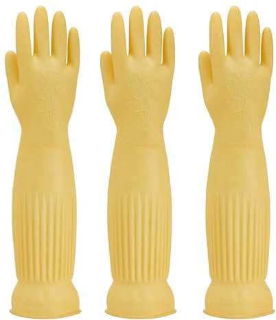 SXTYYH Extra Lang Haushaltshandschuhe Dickes Gummihandschuhe for Die Küche Geschirrspülen, Putzhandschuhe Langlebig & Wiederverwendbar Geschirrhandschuhe(Yellow,3 Pairs_S)