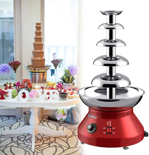 GESAIDES Fuente de Chocolate, Máquina Eléctrica de Acero Inoxidable Práctica y Duradera, Elegante para Restaurantes, Fiestas en Casa.,5tiers-Red
