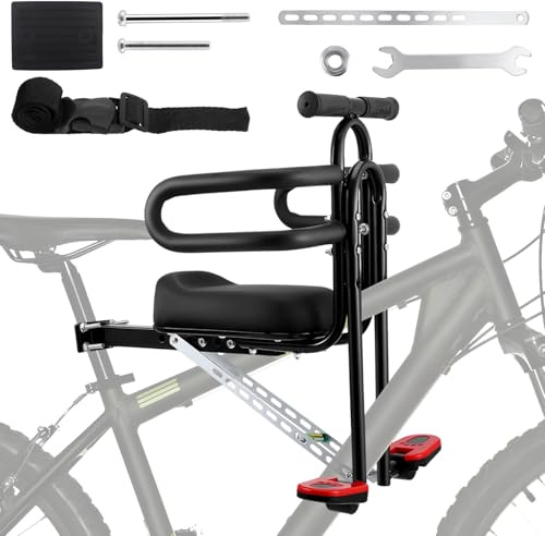 Fahrrad Kindersitz Vorne，Kinderfahrradsitz Mountainbike Kindersitz mit Pedalen Klappbarem Leitplankengriff Tragbarer Fahrradsitz für Mountainbikes,Cityräder,Klappräder, Falträder (3-6Jahre alt)