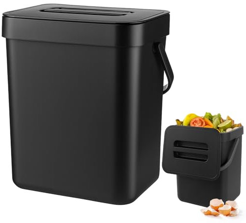Zyluniy Secchio da Compost da Cucina Piccolo 3L, Bidone della Spazzatura da Appendere, Pattumiera per Piano di Lavoro, Secchio per Compost Interno, Contenitore con Coperchio, Compostiera per Interni