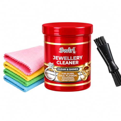 Jewellery Cleaner – Diamond Ring, Gold and Silver Cleaner with Polishing Cloths & Brush for Home Jewellery Care Set for Rings, Necklaces & Bracelets