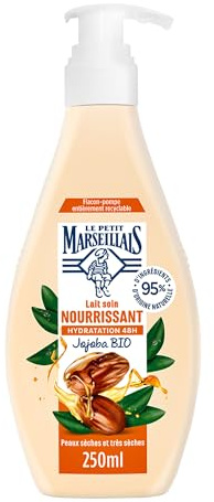 Le Petit Marseillais - Lait Soin Nourrissant (Flacon-Pompe de 250 Ml) – Lait Corps pour Peaux Sèches et Très Sèches – Lait Corporel Hydratation 48H à l'Huile de Jojoba Bio