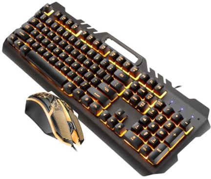 LABRIMP Tastiera Mouse da Gioco USB Retroilluminata Rgb Supporto Telefono, Set Combinato per Gaming e Ufficio, Tasti Semitrasparenti Antigraffio, Design Metallico Arancione