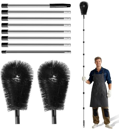 Gutter Cleaning Tools from The Ground, 10.5 FT Adjustable Gutter Cleaner, No Ladder Needed for Removing Leaves Debris from Roof Gutters, Gutter Brush with Two Brush Heads and 8 Poles（Black）