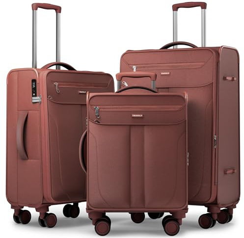 Travely Stoffkoffer Set - 3 teilig Reisekoffer mit Rollen - Koffer Set bestehend aus Handgepäck Koffer 55x40x20, Koffer mittelgroß und Koffer groß - Trolley Weichschale extrem leicht