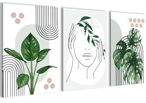 Novart Set de tableaux Abstrait - AUCUN CADRE SUPPLÉMENTAIRE REQUIS - Tableaux muraux pour Salon Chambre à coucher Bureau - Déco 3 pièces Plantes - N041336a