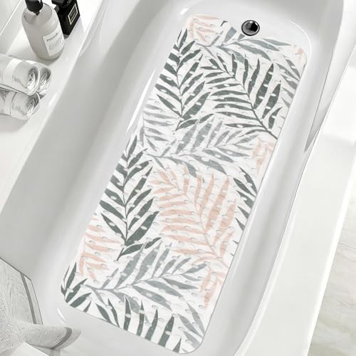Mofonky Bath Mat Non Slip Anti Mould: 100 X 40 cm Extra Long Stylish Bathtub Mat with Suction Cups and Large Drain Holes - Soft Anti Slip Bath Tub Mat Machine Washable