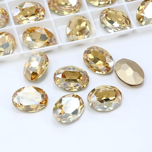 DONGZHOU Ovale Kristalle Große Strasssteine,24 Stück 18 * 13mm Pointback Edelstein Glas Glitzersteine zum Basteln für Schmuckherstellung,Basteln,Kleidung, Schuhe,Kristall Goldener Schatten