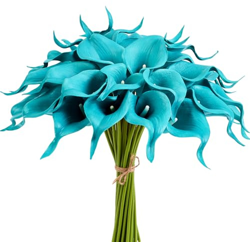 XIANNVXI Calla Lilie Künstlich Blumen Türkisblau Lilien Kunstblumen Blume Brautstrauß für Hochzeit Blumenarrangement Zuhause Party Dekoration 12 Stück Türkisblau Lilien