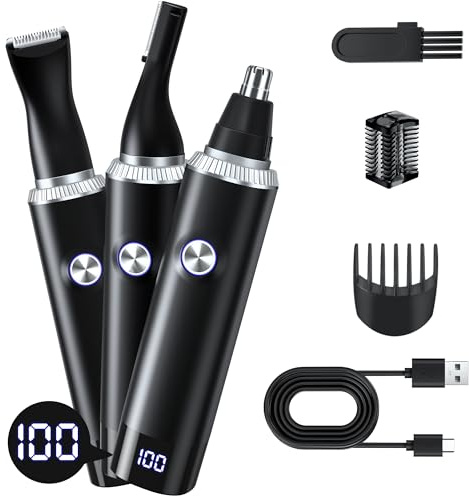 BRICH Nasenhaartrimmer Herren, 3 In 1 Nasenhaarschneider Ohrhaartrimmer Augenbrauenrasierer mit LED Akku-Anzeige und USB Schnellladung, schmerzfrei wasserdicht IPX7 für Männer Frauen