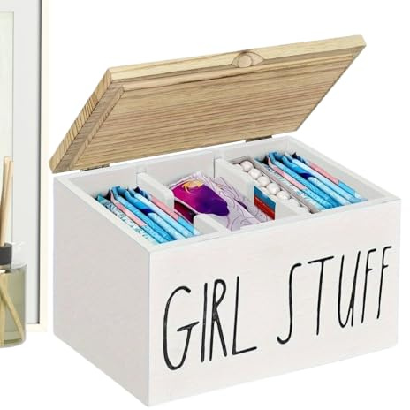Genérico Portatampones - Organizador con División - Organizador De Madera Para Tampones Y Compresas Con Tapa - Para Toallitas Higiénicas, Complementos De Aseo, Hogar