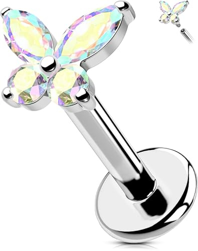 OUFER Body Piercing Lippenpiercing: 16G Internally Threaded Helix Earrings Butterfly Lip Tragus Medsua Piercings Jewellery 316L Surgical Steel Cartilage Earrings Labret Stud