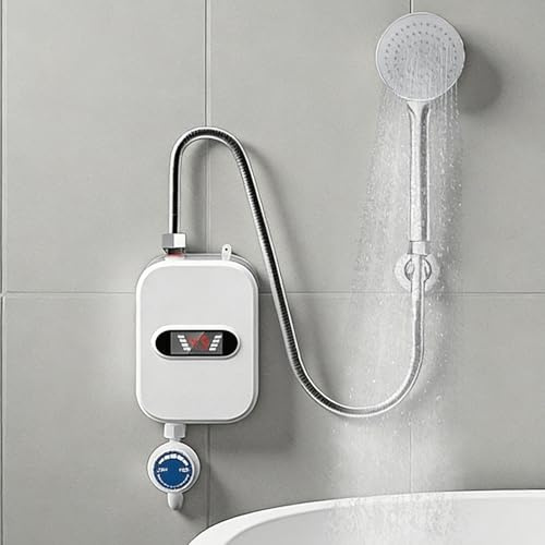 Durchlauferhitzer Elektrisch 3500W Elektrischer Durchlauferhitzer Mini Elektrischer Durchlauferhitzer mit Duschkopf 220V Ohne Tank mit Digital LCD Display für Badezimmer Küche Weiß