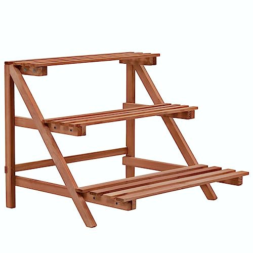 Runheo Support à plantes à 3 étages en bois de cèdre - 48 x 45 x 40 cm - Étagère à plantes avec 3 étagères - Banc de fleurs pour jardin, balcon, salon, table décorative et escalier à fleurs pour un