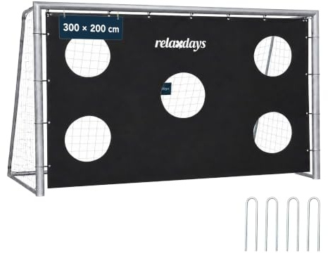 Relaxdays fotbollsmål med målvägg, 200 x 300 x 120 cm, PE-nät och stål, med markspikar, trädgård, grå