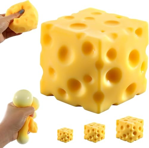 Squishy Fromage Anti Stress à Rebond Lent, Jouet Sensoriel Fromage Souple pour Enfants et Adultes, Cheese Squishy Portable pour Bureau, École, Maison et Cadeau Amusant