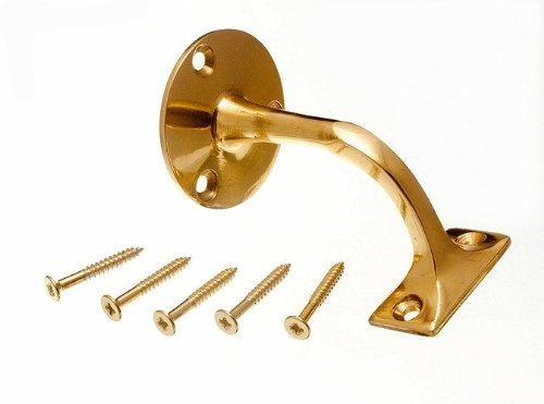 STAIR HAND RAIL BRACKET SOLID POLISHED BRASS 2 1/2 INCH WITH SCREWS ( pack of 6 ) | Includes all required fixing screws in a 6-pack; features a 56mm round wall plate and 46mm x 23mm rectangular plate.
