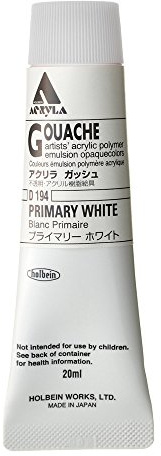 Holbein Acryla Gouache Artists Acrylic Polymer Emulsion, 20ml Primary White (D194)