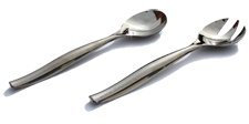 MOZAIK Metallised Silver Plastic Salad Serving Spoon & Fork Set | 2 Serving Salad Forks, 2 Serving Salad Spoons | Salads | Pasta | Lettuce | Tomato | Cucumber | BBQ Servers | Serving Utensils