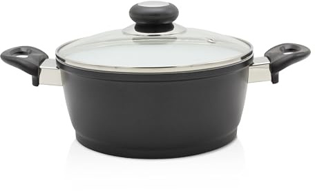 Krüger Aluguss Keramiktopf Ø 20 cm (2,1 L) | Induktion | PTFE-& PFOA frei | Weiße Keramik-Versiegelung | Backofenfest bis 180°C | Hohe Kratzfestigkeit | Glasdeckel | Für den Küchenalltag