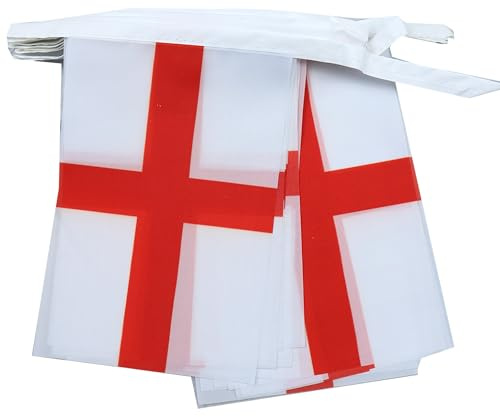AZ FLAG Guirlande Angleterre 12 m 20 drapeaux Polyester Léger 45x30 cm | Usage intérieur et extérieur Guirlande de drapeaux anglais England drapeaux cousus sur un ruban renforcé