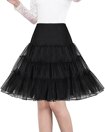 Shimaly Women's 50s Vintage Petticoat 26 Underskirt Rockabilly Tutu Skirt (M-L,Black)
