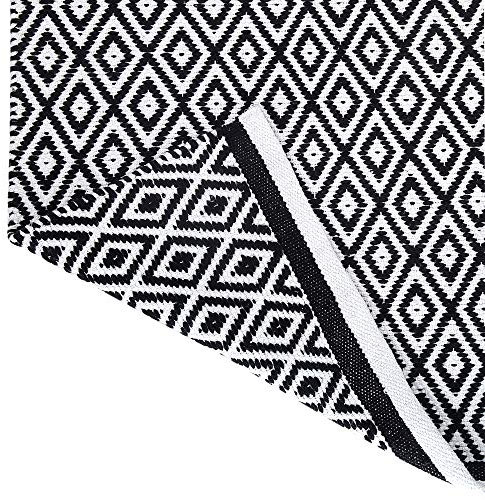 RAJRANG BRINGING RAJASTHAN TO YOU Schwarz-weißer Baumwollteppich 86 x 53 cm wendbar gewebter Teppich geometrischer Diamant Eingangsbereich für Schlafzimmer Küche