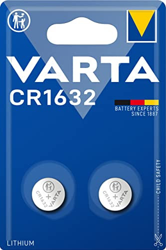 VARTA Batterien Knopfzellen CR1632, 2 Stück, Lithium Coin, 3V, kindersichere Verpackung, für elektronische Kleingeräte - Autoschlüssel, Fernbedienungen, Waagen