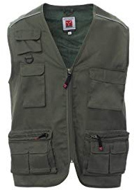PAYPER Pocket Gilet Estivo Unisex da Uomo Donna Misto Poliestere Multitasche Chiusura Zip portabadge Reversibile Bande Reflex Interno Dry-Tech Pesca Caccia Lavoro Verde Militare (M)
