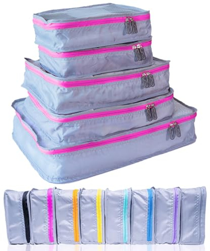 MUMI Packing Cubes Set of 5 - Mesh-Top Luggage Organizers, Pink