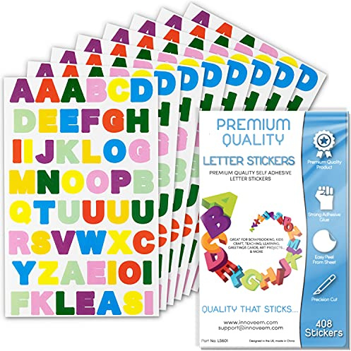 Sticky Letters for Crafts - 408 Alphabet Stickers, Kids Self Adhesive Craft Lettering, Stick On Letters, Scrapbook Sticker, Crafting Alphabet Lettering, Colourful Letter Stickers by Innoveem