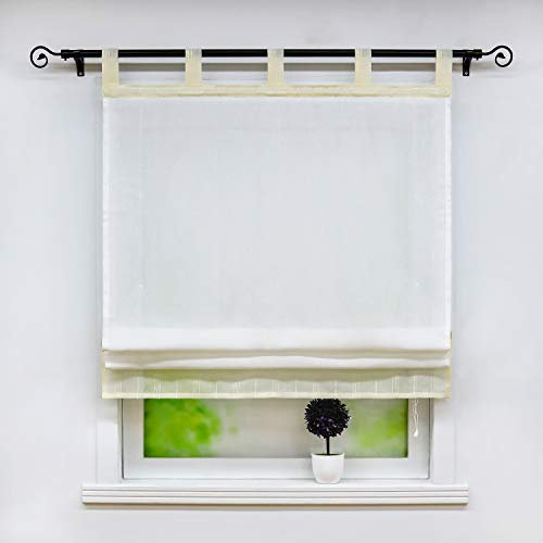 Joyswahl halbtransparentes Raffrollo mit Leinenoptik Raffrollo mit Schlaufen »Ulla« Fenster Schals Vorhänge BxH 80x140cm Beige 1er Pack