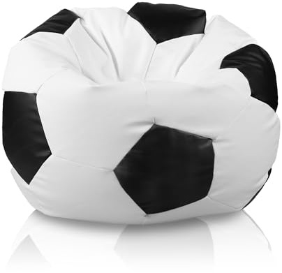 Bepouf - Poltrona a Sacco Pallone Calcio in Ecopelle con Imbottitura in Palline di Polistirolo, Poltrona a Sacco adatta per Camera e Salotto - Dimensione Piccola 55x35, Colore Bianco e Nero