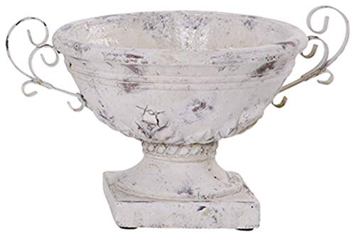 matches21 Sockel Pflanzschale mit Henkel für draußen - 35 cm Shabby Dekoschale in Creme Antik-Optik als Vintage Keramik Blumentopf Pflanztopf - runde Balkon Blumen-Schale Garten Vogeltränke