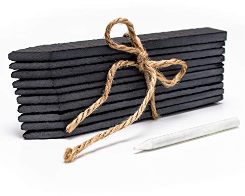 AMAZY Étiquettes en Ardoise pour Jardin - Lot de 10 Étiquettes Réutilisables + Craie - Résistantes aux Intempéries - Étiquettes pour Plantes, Semis, Pots de Fleurs et Potager (Lot de 10, 15 x 2.5cm)