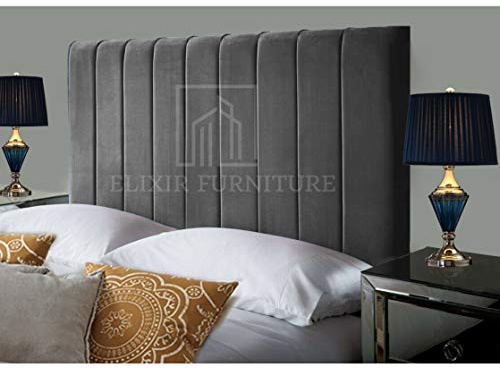 Portland Handmade Headboard Divan Bed Headboard | Plush Velvet Headboards for 4ft6 Double Size Bed | Elegant design with wooden material headboards for beds (Gray, 4ft6 Double Height-36inch)