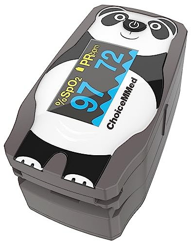 CHOICEMMED OLED Panda Pediatric Pulse Oximeter Fingertip – SP02 Pulse Oximeter for Kids – Children Blood Oxygen Saturation Monitor with Color OLED Screen - Child O2 Saturation Monitor with Batteries (Not for Infant or Newborn)