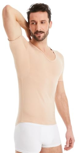 FINN Camiseta Anti-Sudor Hombre con Cuello de Pico y Parches antisudor contra la Sudoración Intensa - Camiseta Interior con Protección Garantizada contra Manchas de Sudor y Mal Olor